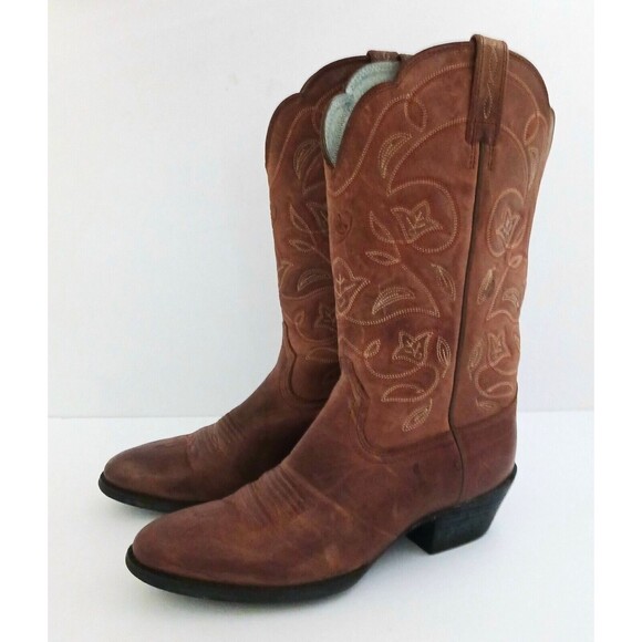 Ariat Heritage Brown Leather Western Cowgirl Boot Embroidered Shaft Sz 6C - Picture 6 of 10